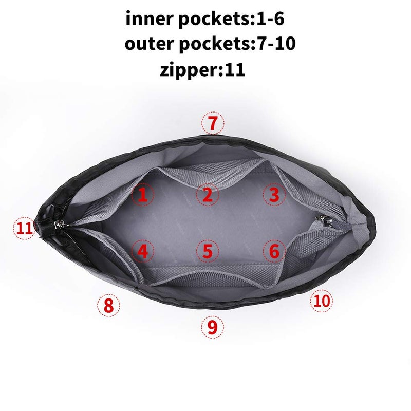 iN. Multi-Pocket Travel Handbag Organizer Insert Large for Tote Bag Purse Liner Insert Organizer with Handles (Large, Black) - Image 5